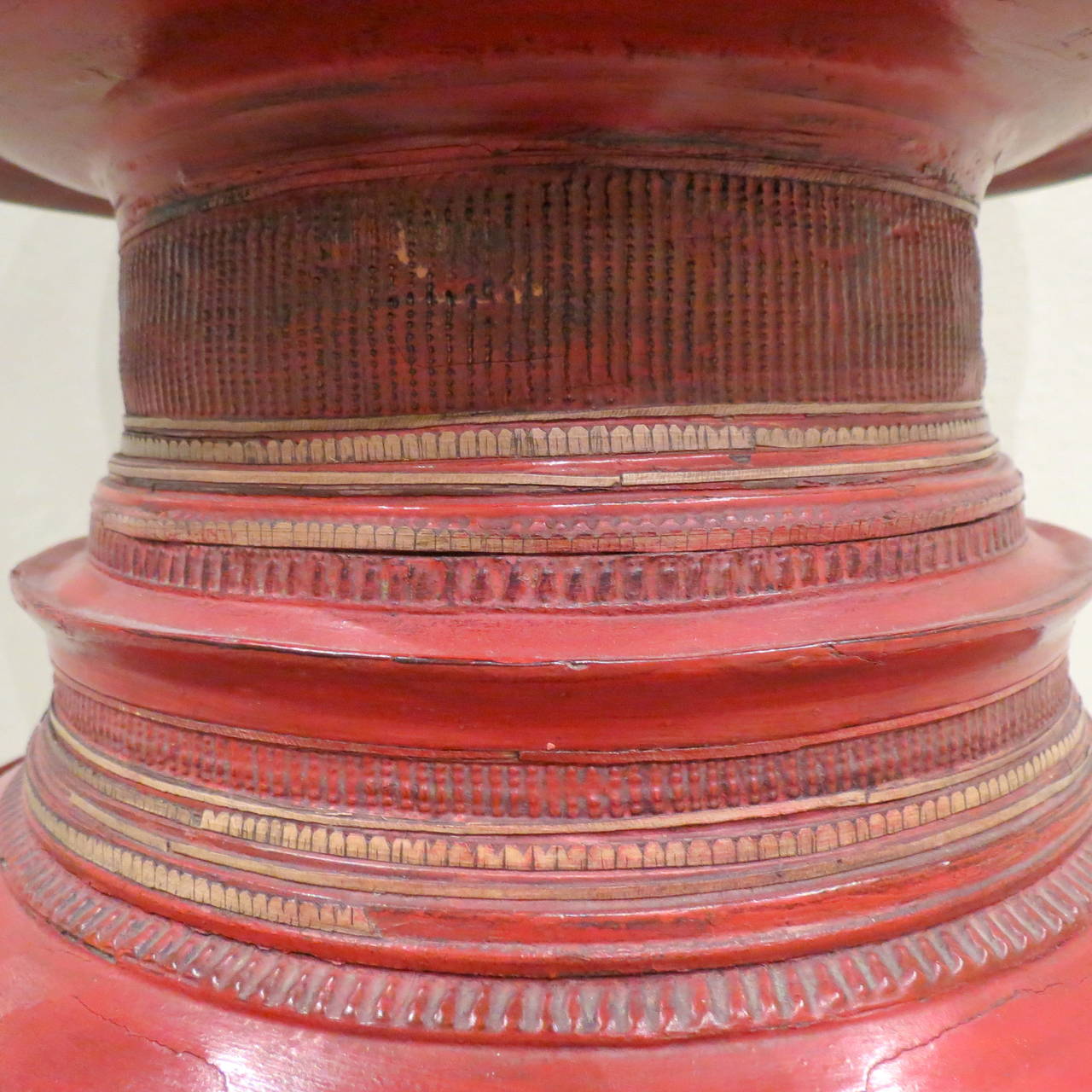 Lacquered Late 19th Century Burmese Red Lacquer Offering Vessel 