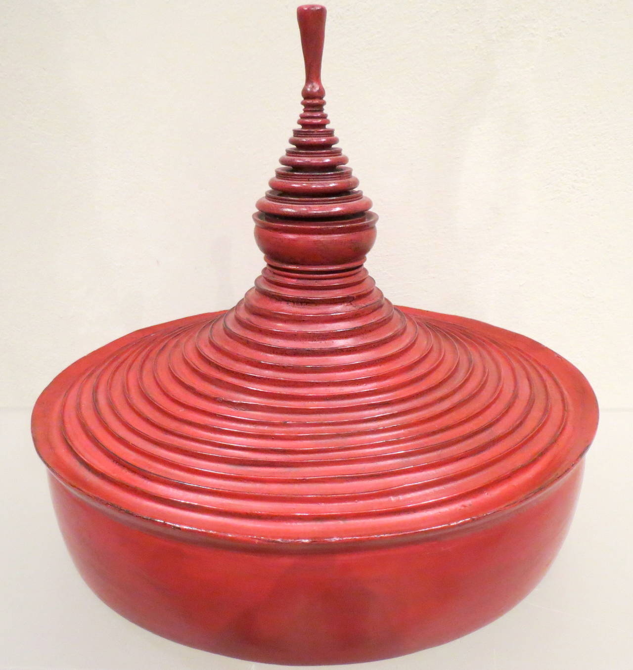 Late 19th Century Burmese Red Lacquer Offering Vessel 