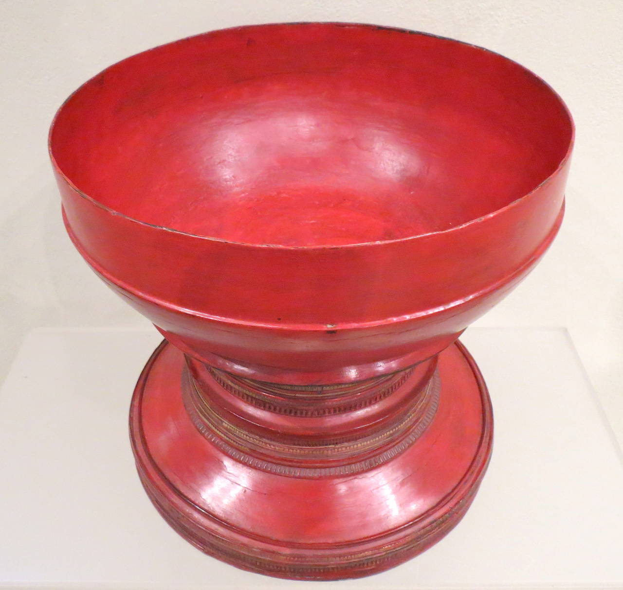 Late 19th Century Burmese Red Lacquer Offering Vessel 