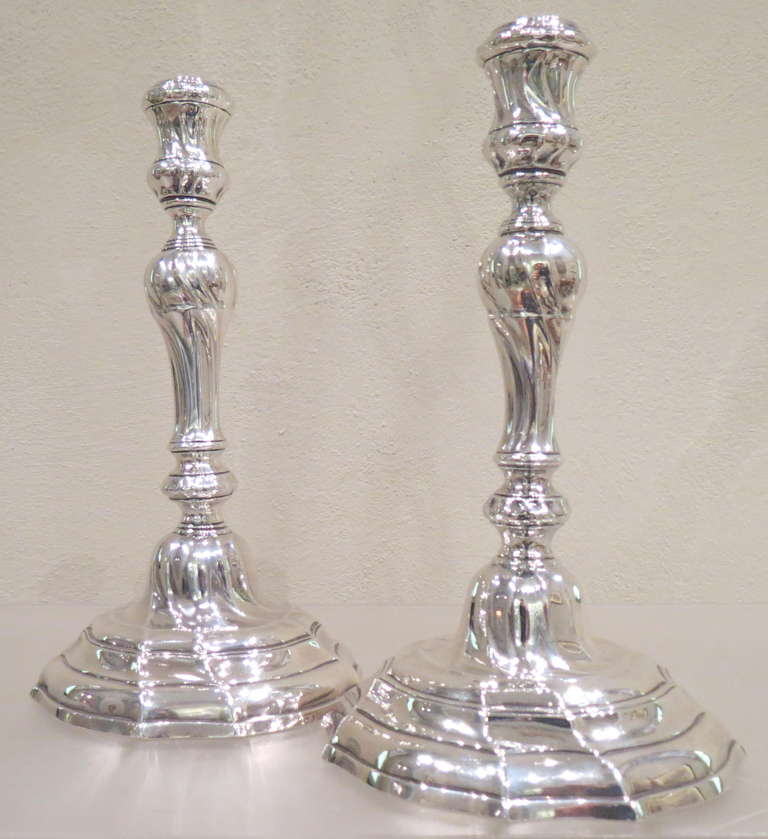 Baroque Antique Belgian, Cast Silver Louis XVI Candlesticks For Sale