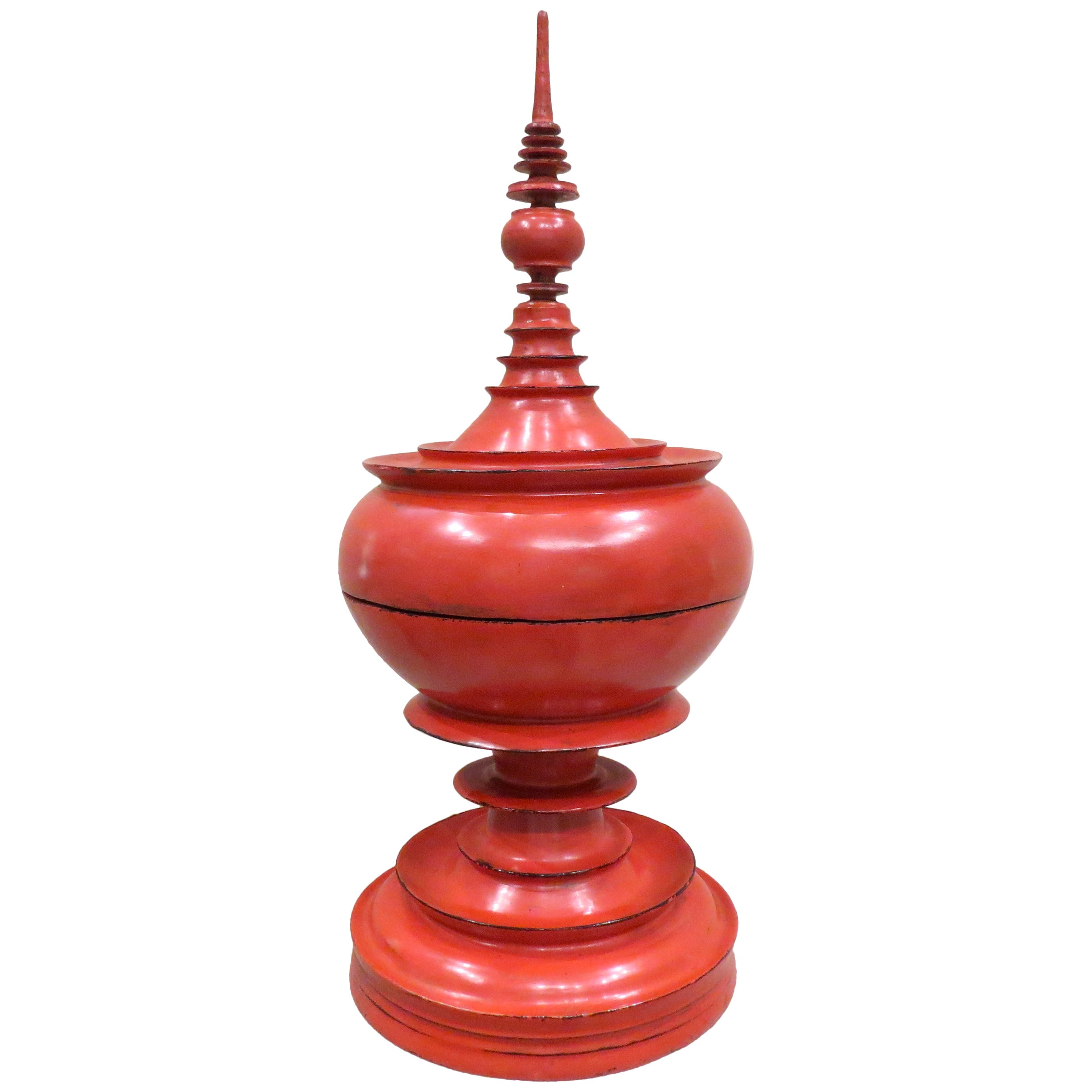 Late 19th Century Burmese Red Lacquer Offering Vessel "Hsunok"