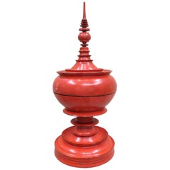 Late 19th Century Burmese Red Lacquer Offering Vessel "Hsunok"