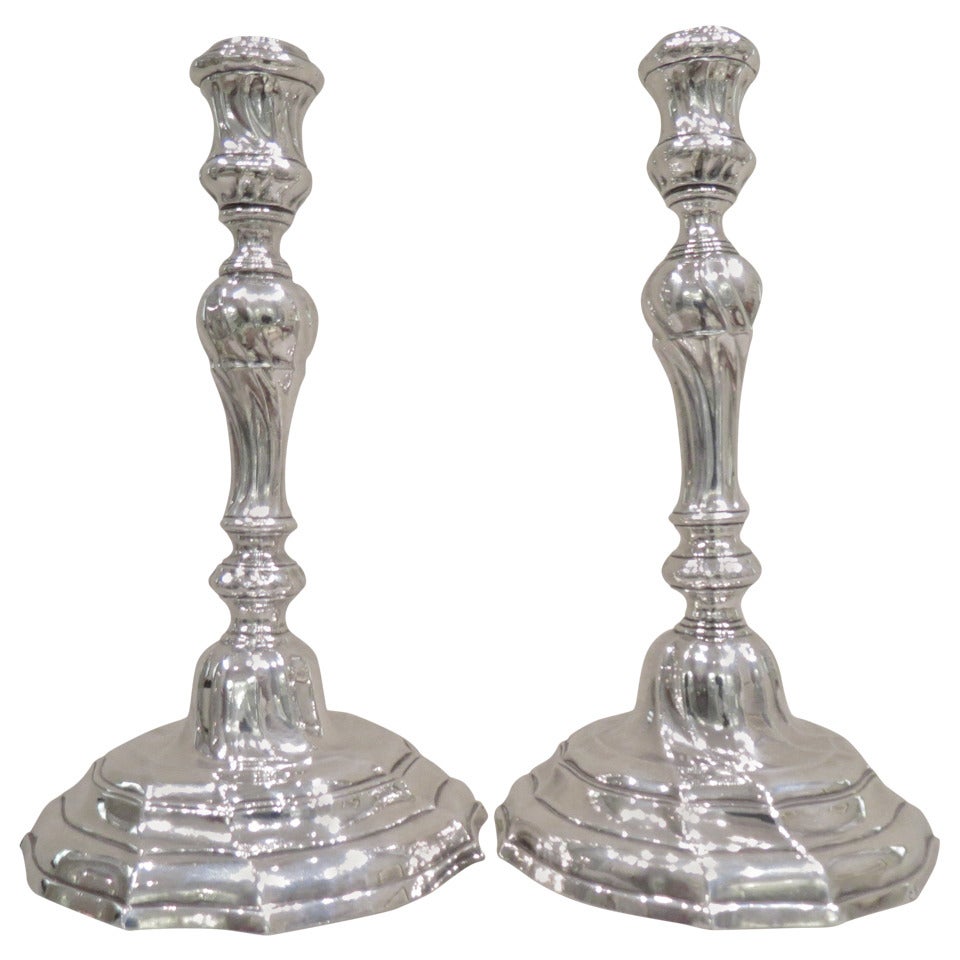 Antique Belgian, Cast Silver Louis XVI Candlesticks For Sale