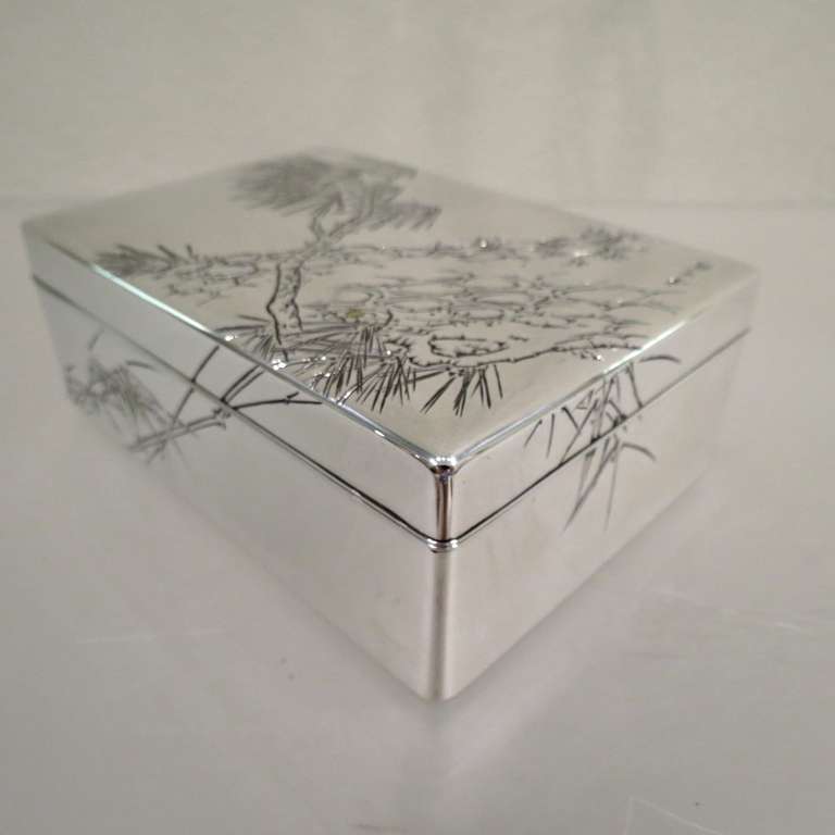 20th Century Fine Antique Meiji Period Japanese Silver and Wood Box