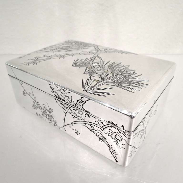 Fine Antique Meiji Period Japanese Silver and Wood Box 2