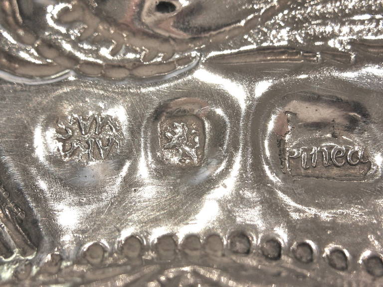 Embossed Antique 18th Century Spanish Silver Oval Platter For Sale