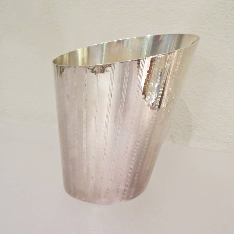 Italian Silver Plated Hand-Hammered Champagne Bucket For Sale