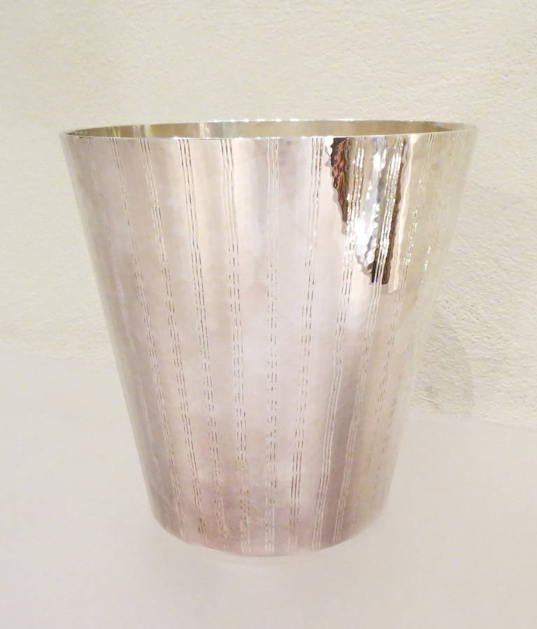 Silvered Silver Plated Hand-Hammered Champagne Bucket For Sale