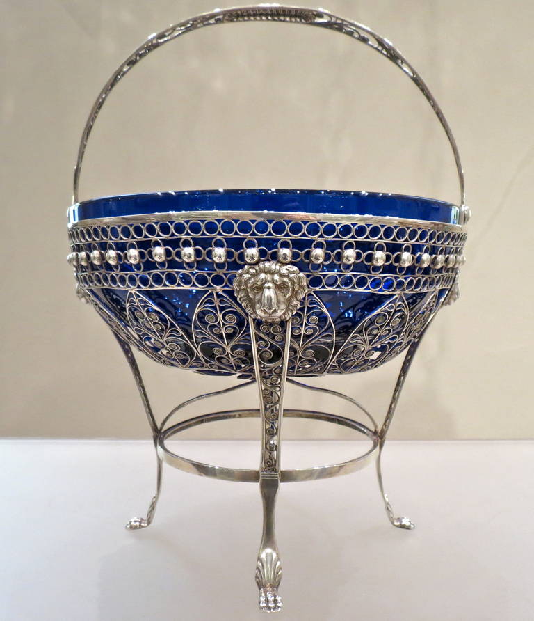 Austrian Austro-Hungarian Silver Filigree Basket For Sale