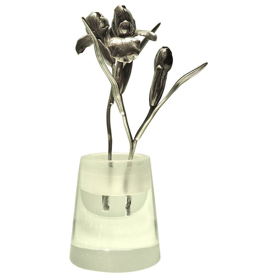 19th Century Japanese Silver, Figural Flowers in Pot For Sale