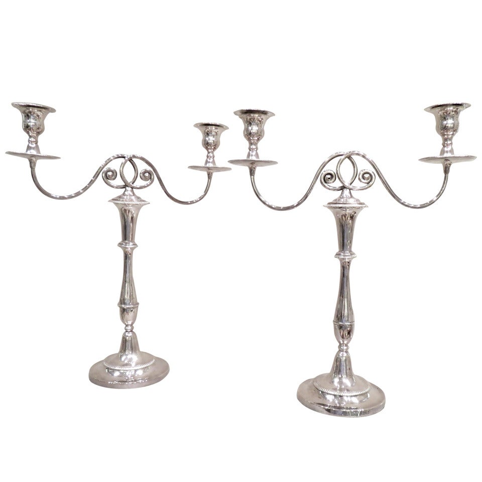 Pair of George III Candelabra in Old Sheffield Plate, England, circa 1790 For Sale