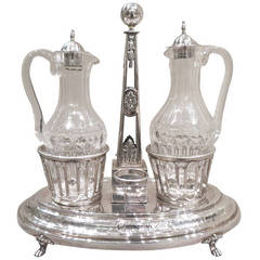 French Neoclassical Silver and Cut-Glass Two-Bottle Oil Cruet, Paris, 1787 7