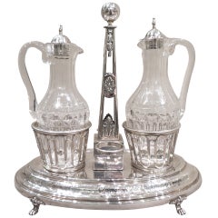 French Neoclassical Silver and Cut-Glass Two-Bottle Oil Cruet, Paris, 1787