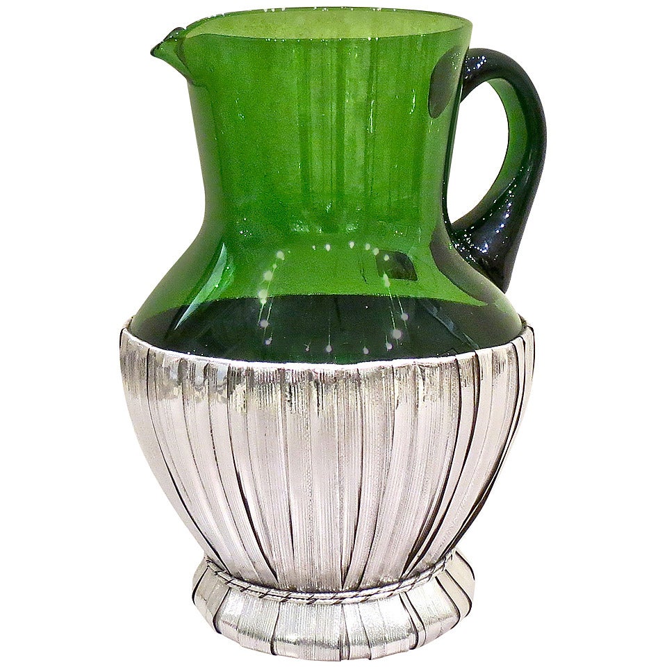 Glass and Sterling Silver Pitcher
