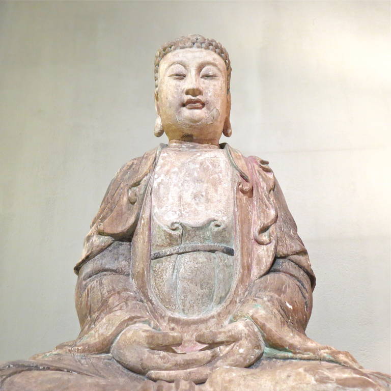 Chinesische holzgeschnitzte sitzende Buddha-Statue 1