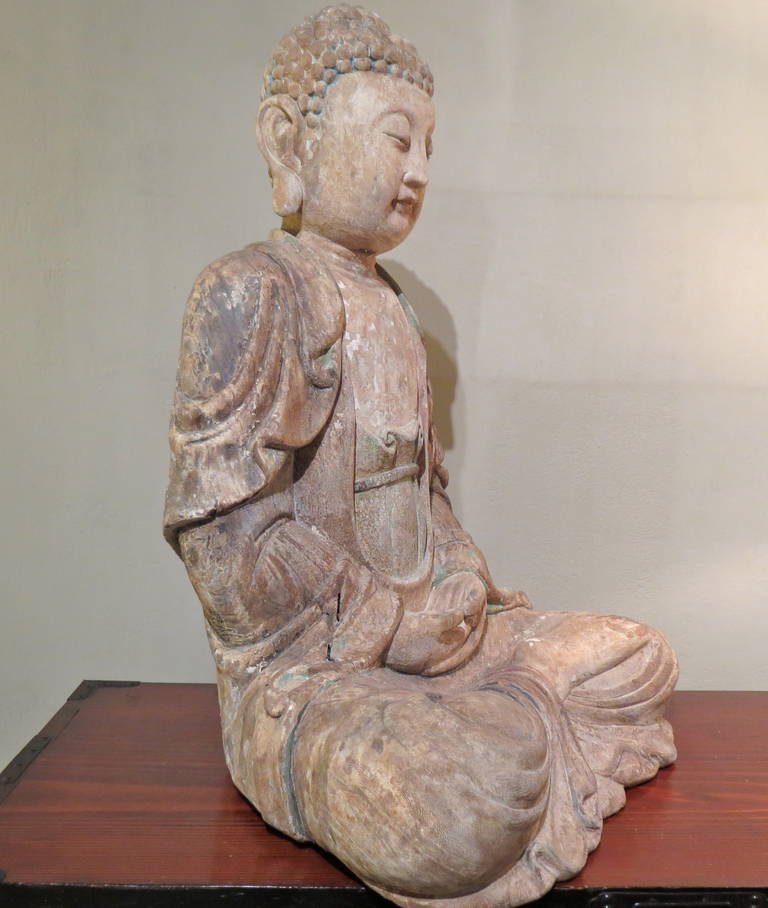 Chinese Wood Carved Seated Buddha Statue 1