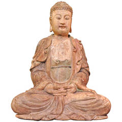 Chinese Wood Carved Seated Buddha Statue 5