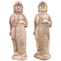 Pair of Northern Ch'i Dynasty Painted Pottery Warrior Guardians 9
