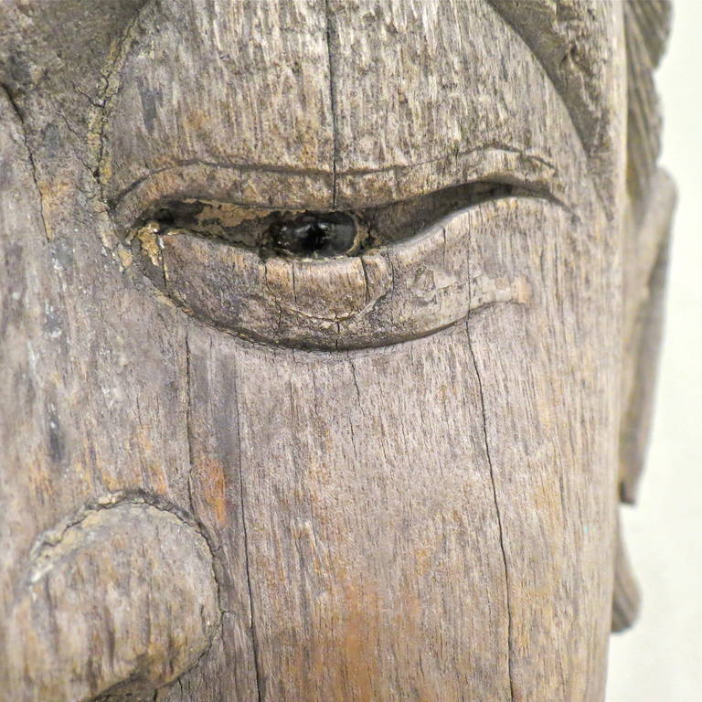 18th Century and Earlier Large Carved Wood Head of a Guan Yin, China Ming Dynasty, 1368-1644