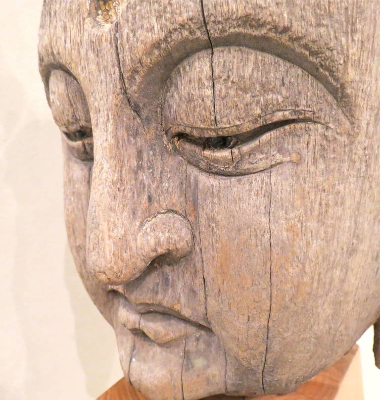 Large Carved Wood Head of a Guan Yin, China Ming Dynasty, 1368-1644 4