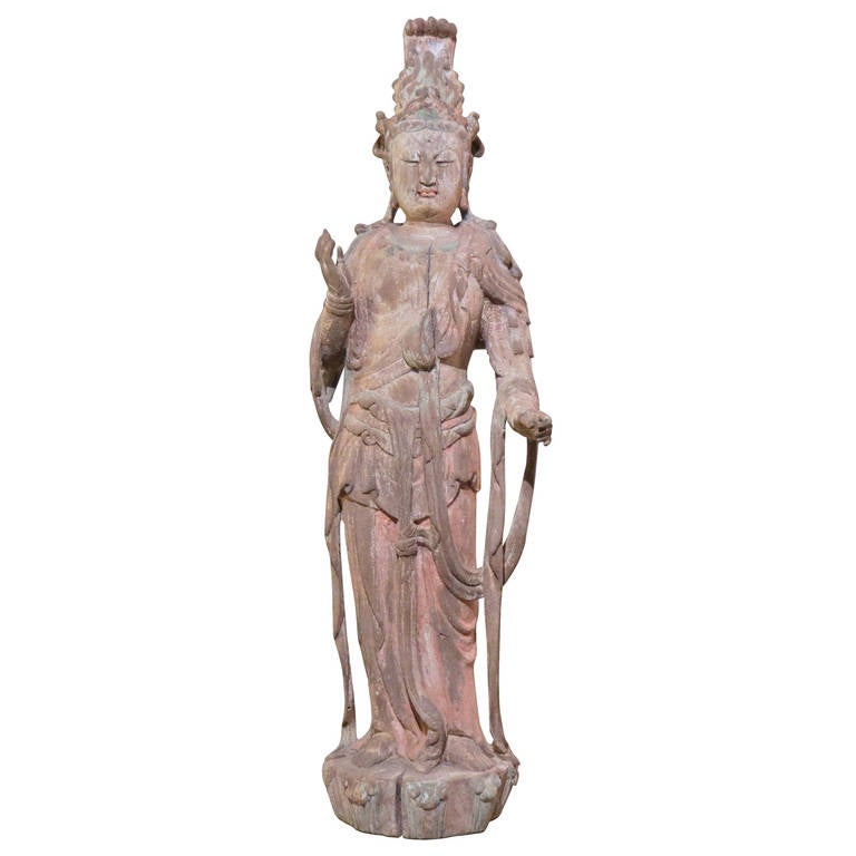 Ming Dynasty Wooden Sculpture of a Standing Guanyin, China, 1368-1644