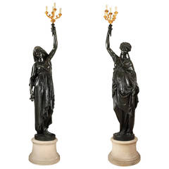 Carrier-Belleuse, Pair of French Torchères 'Night' and 'Day', Late 19th Century