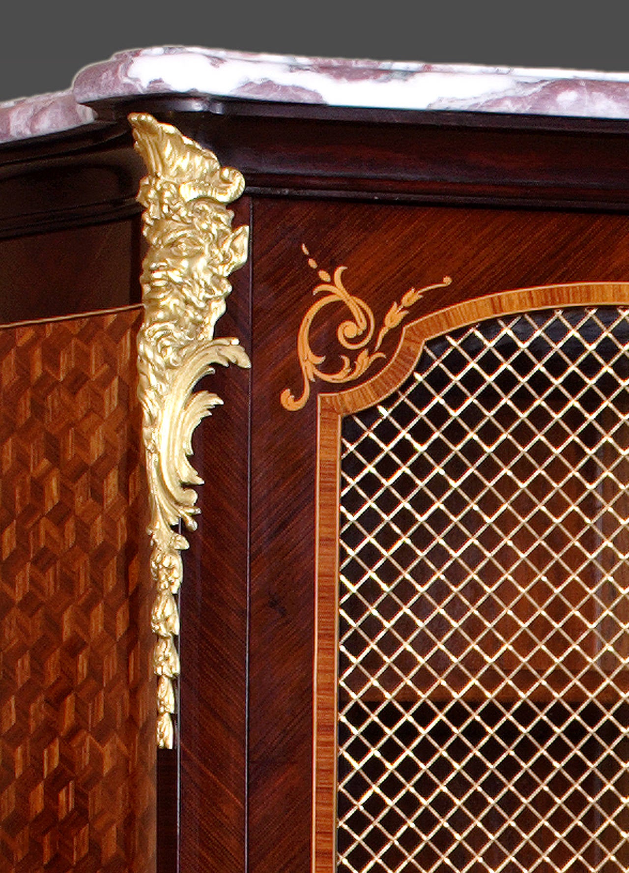 Marquetry F. Linke Bureau Plat and Bookcase, 19th Century For Sale