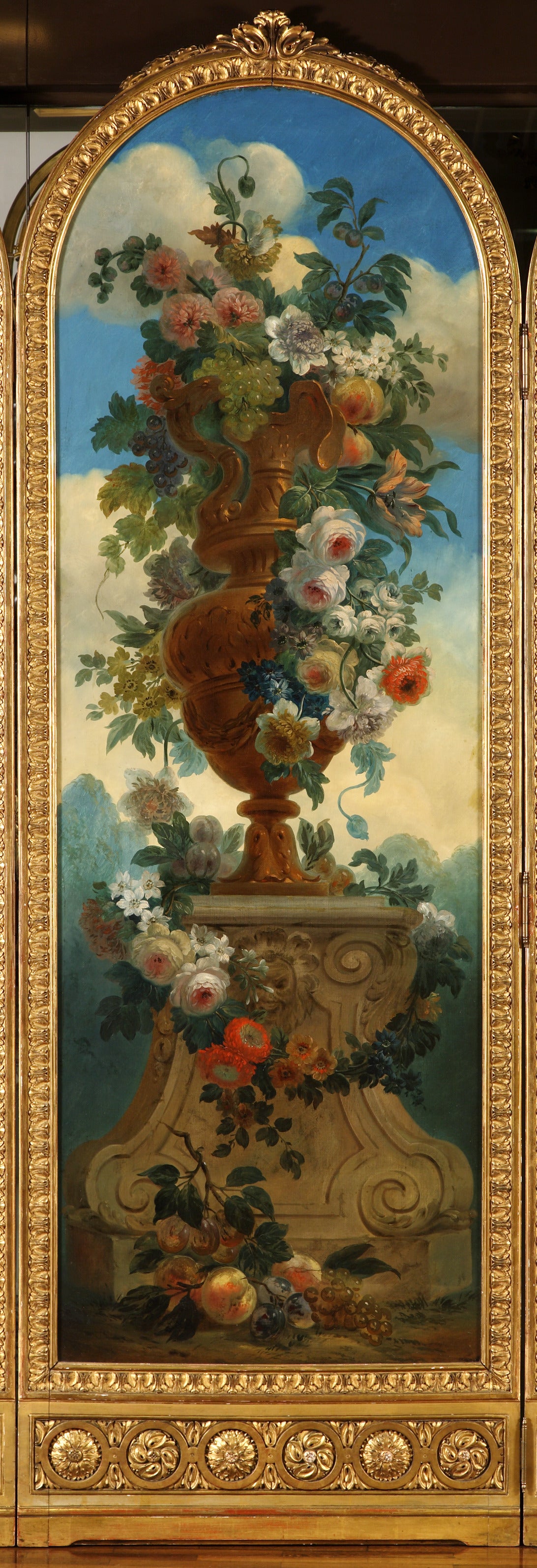 French Four Still-Life Paintings in Louis XVI Style Carved Giltwood Frames, circa 1880 For Sale