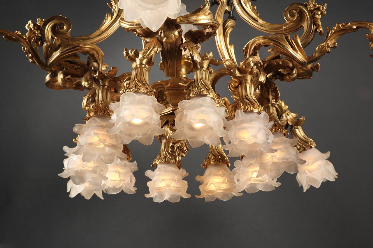 Louis XV 19th Century Pair of Gilt Bronze Chandeliers For Sale