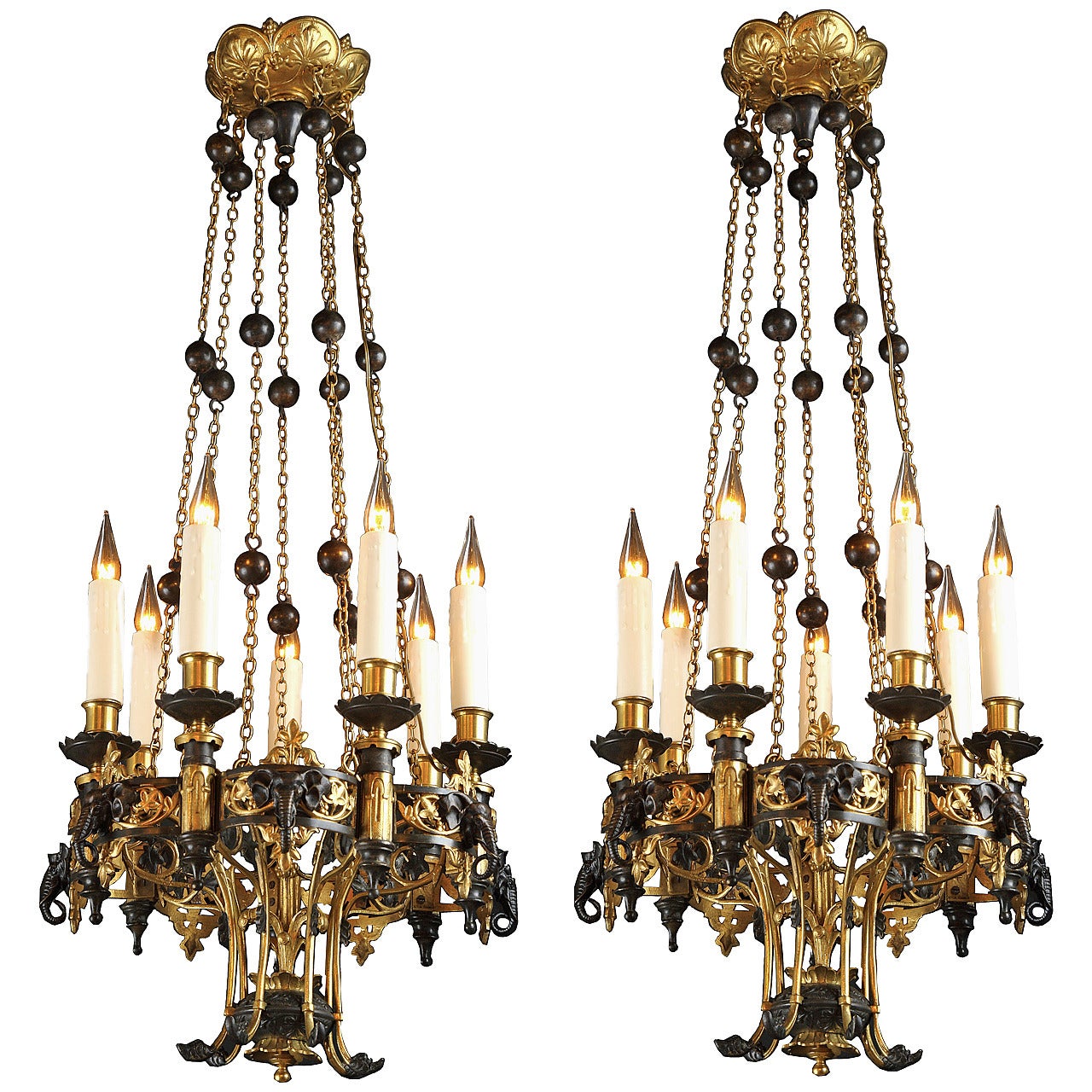 19th Century Pair of Oriental Style Chandeliers For Sale