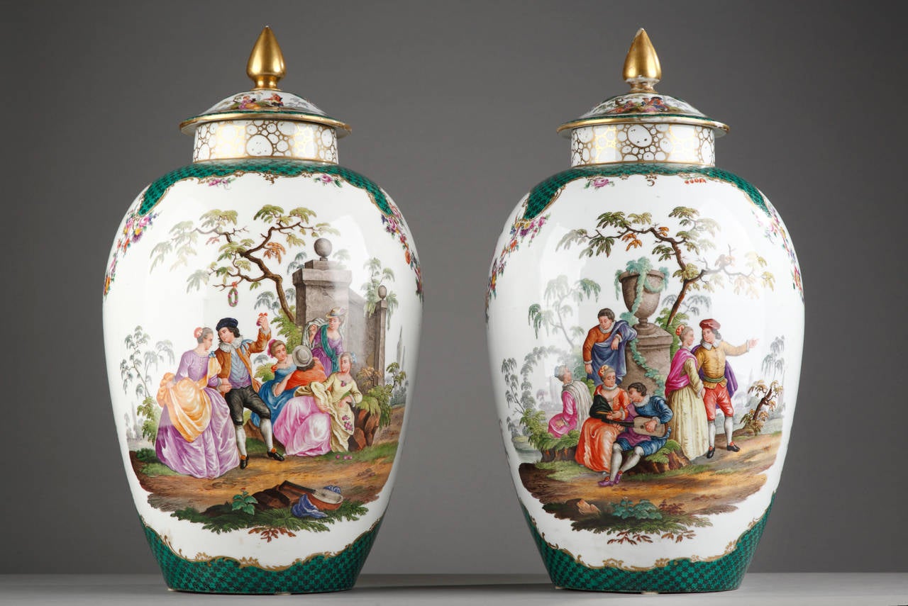 Impressive Pair of Vases and Covers Attributed to Samson & Cie, 19th Century