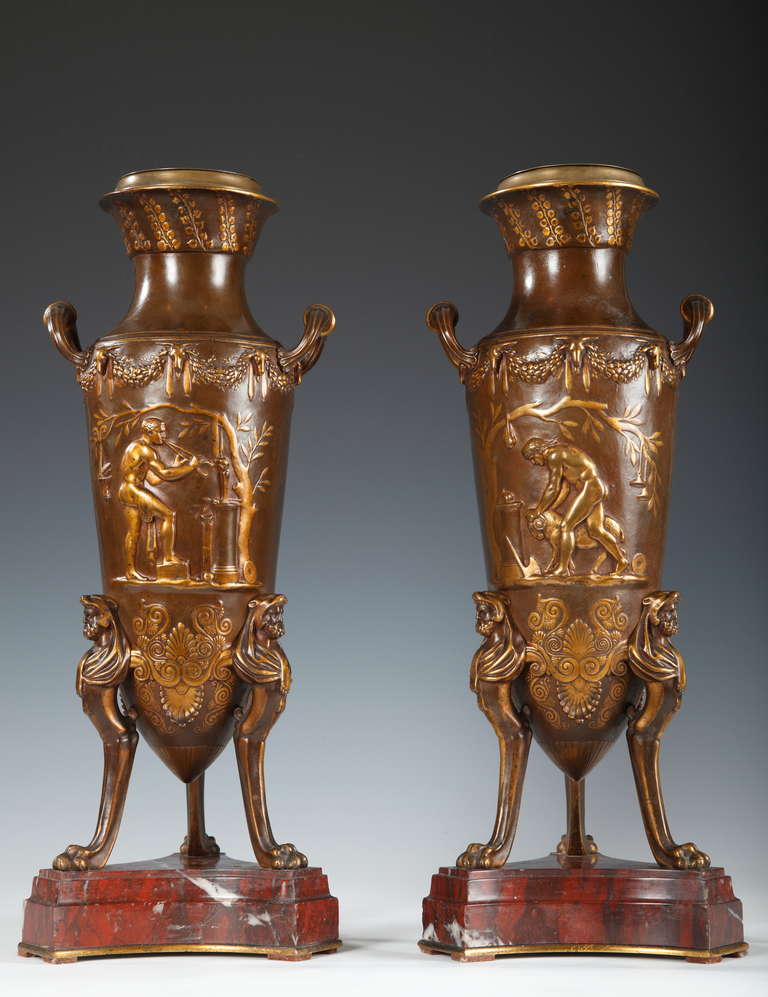 F. Levillain and F. Barbedienne - Pair of French Neo-Greek Vases, Circa 1880
