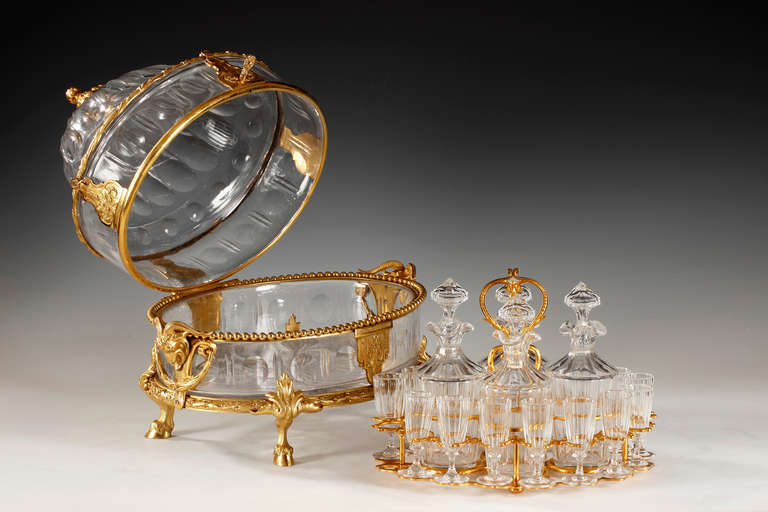 19th Century Baccarat French Gilt-Bronze Mounted Crystal Liquour Casket, circa 1860 For Sale