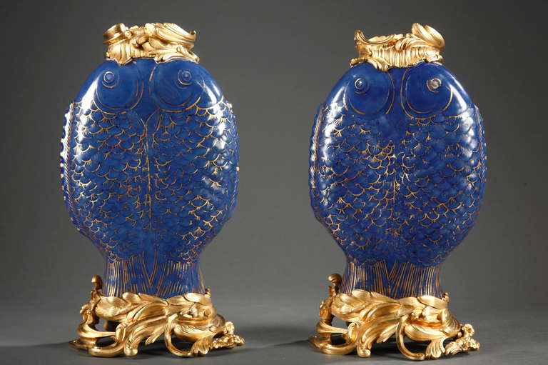 Rare Pair of “Koi” Carp Vases Attributed to L'Escalier de Cristal