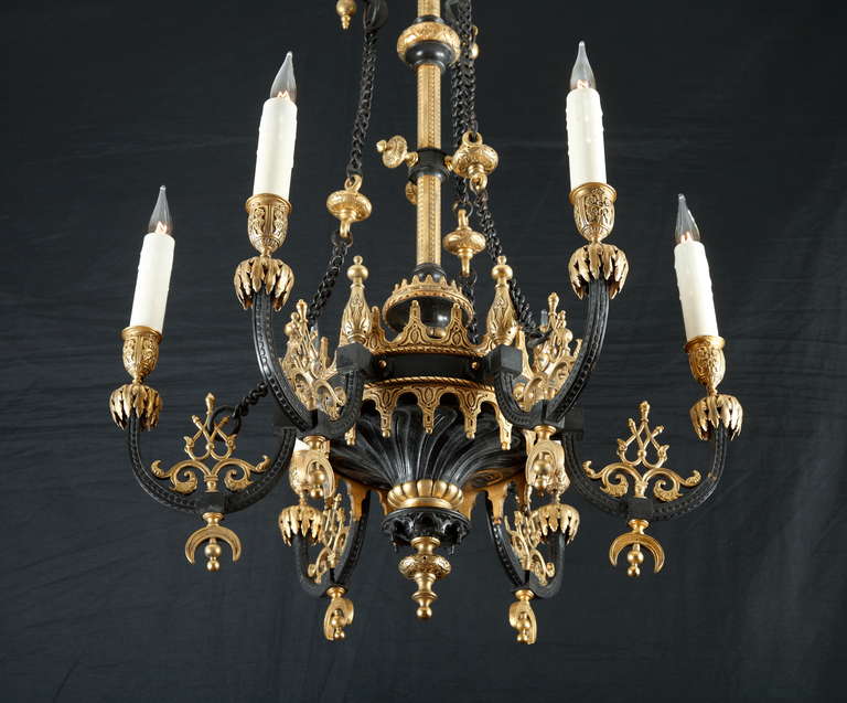 Gilt French Ottoman Style Bronze Chandelier Attributed to F. Barbedienne, circa 1870 For Sale