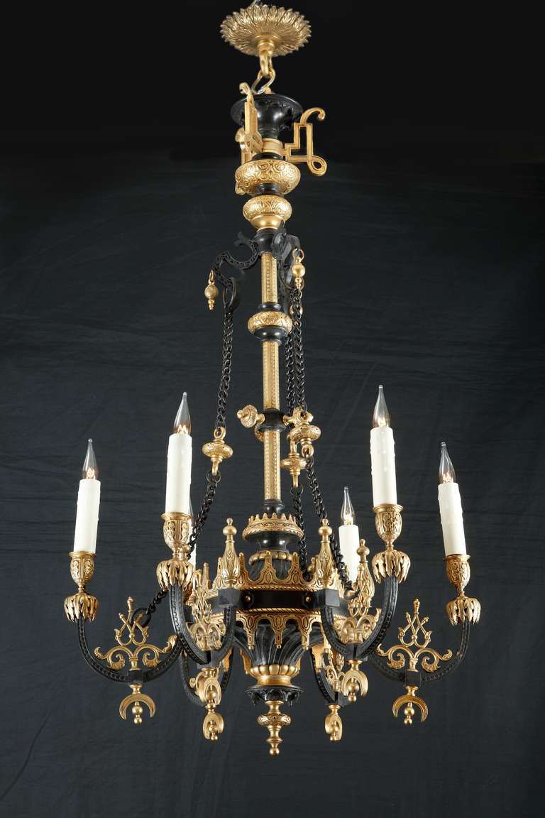 French Ottoman Style Bronze Chandelier Attributed to F. Barbedienne, circa 1870