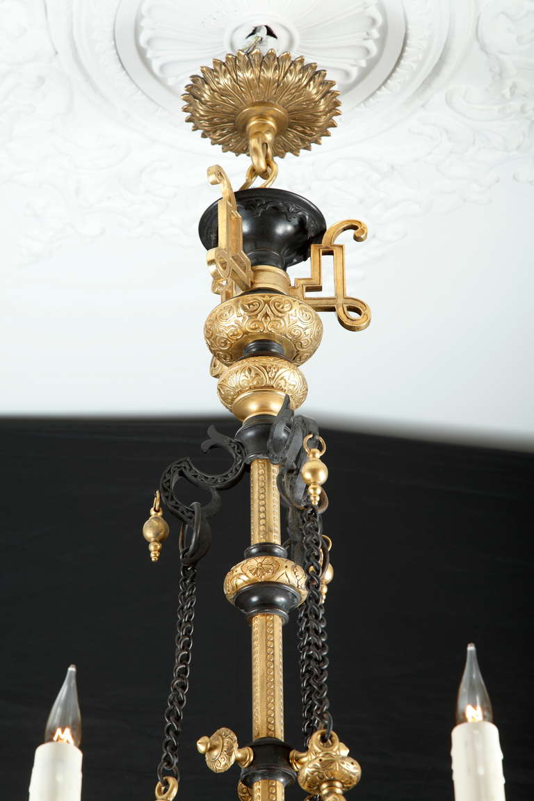 Moorish French Ottoman Style Bronze Chandelier Attributed to F. Barbedienne, circa 1870 For Sale