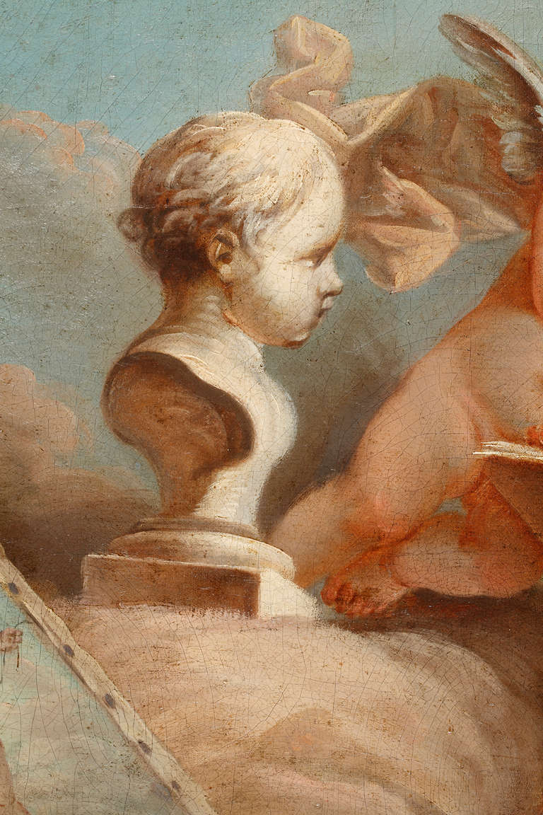 “Putti painting a portrait” - A French Painting Inspired by F. Boucher, C. 1870 For Sale 3