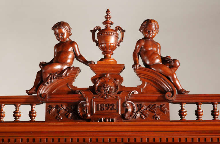 19th Century A French Renaissance Style Wood Carved Cabinet, 1893 For Sale