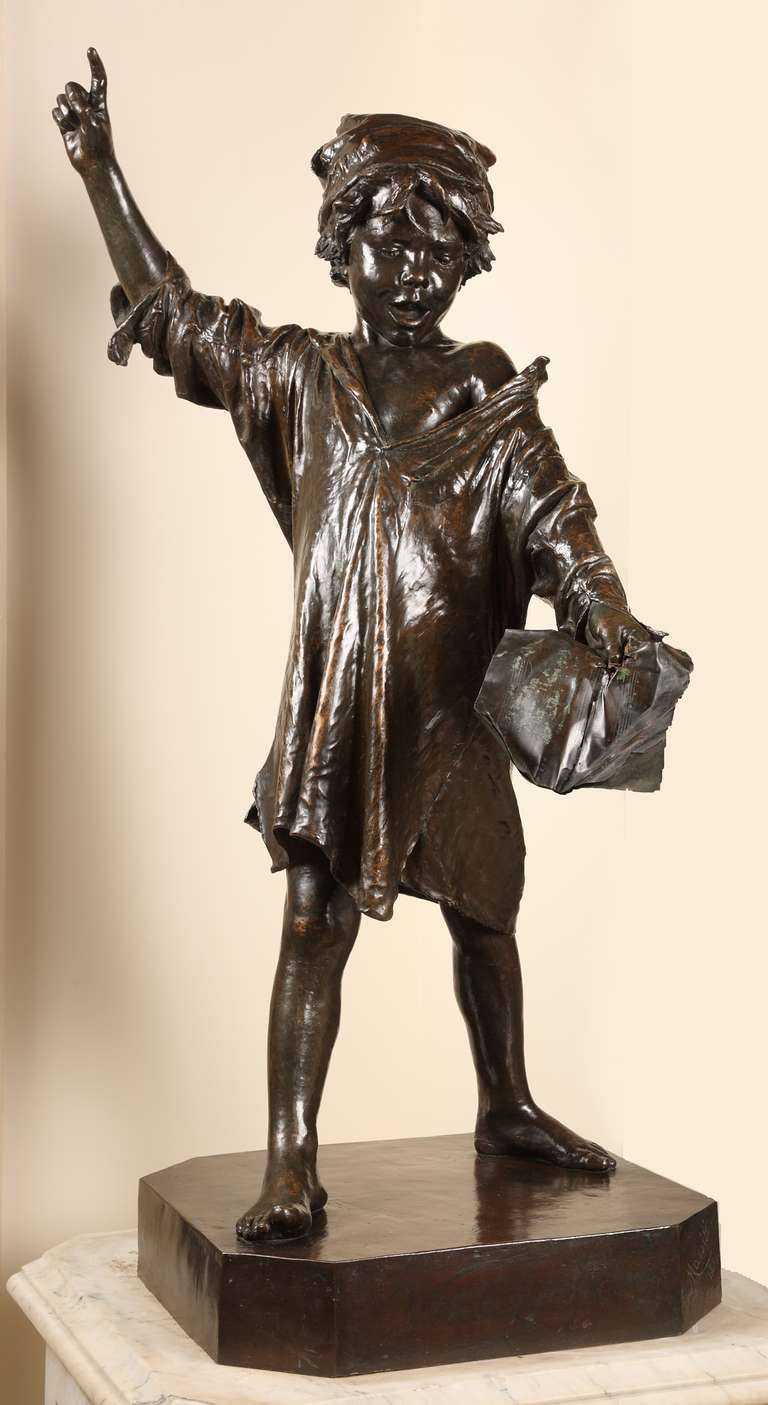 E. Marsili
Sculptor
(1841-1926)

“Vocazione”

Signed E. Marsili and dated 1881
and Fon Papi e Frlli Galli – Pietro e Leopoldo – Fusero – 1882 Firenze

Italian School
Bronze – Height : 130 cm (51 in.) ; Width : 53 cm (20 3/4 in.) ; Depth :