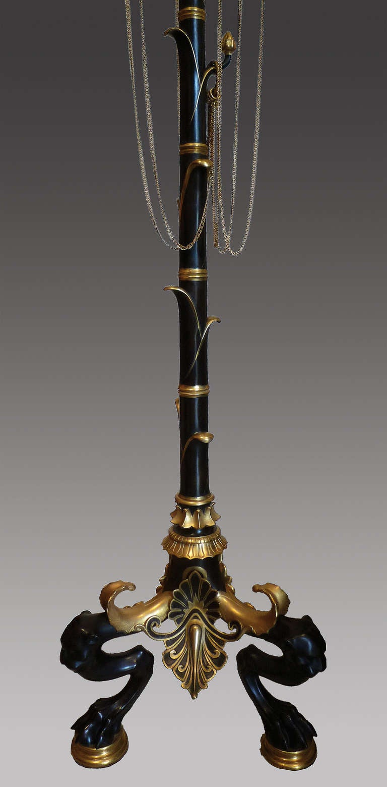 Gilt F. Barbedienne Pair of French Neo-Pompeian Bronze Floor Lamps, circa 1855 For Sale