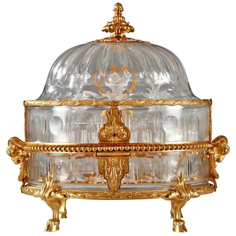 Baccarat French Gilt-Bronze Mounted Crystal Liquour Casket, circa 1860 For Sale