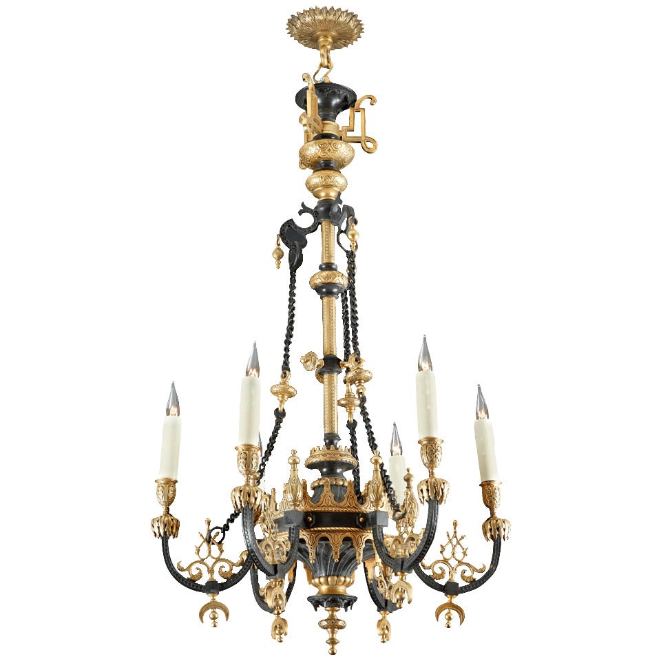 French Ottoman Style Bronze Chandelier Attributed to F. Barbedienne, circa 1870 For Sale