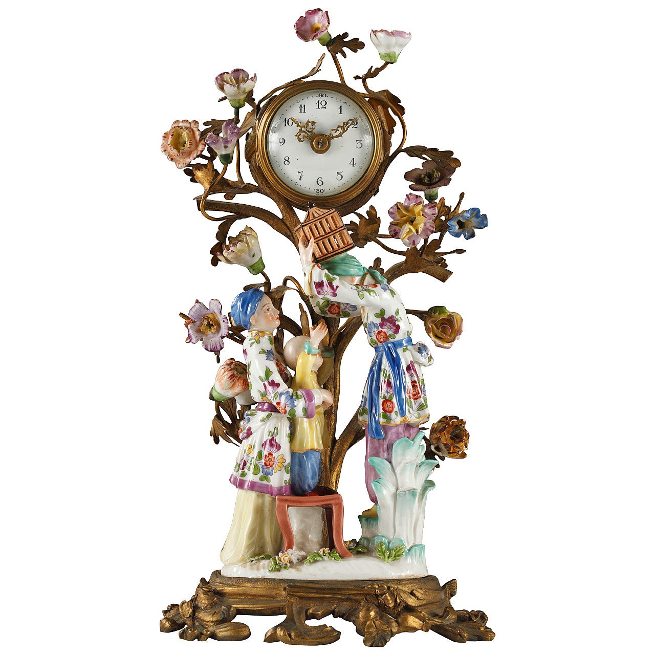 Small Porcelain and Bronze Clock For Sale