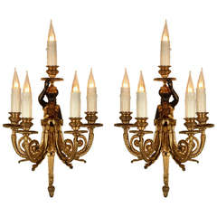 Pair of French Neoclassical Gilt and Patinated Bronze Wall Sconces, Circa 1880