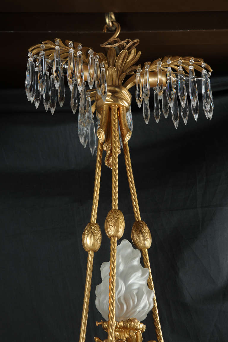 19th Century French Gilt Bronze and Crystal Palm Chandelier For Sale