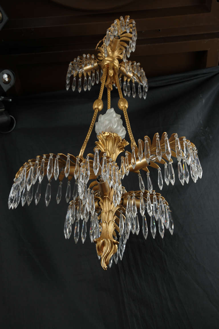 French Gilt Bronze and Crystal Palm Chandelier In Excellent Condition For Sale In Paris, FR