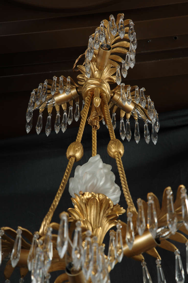 Ormolu French Gilt Bronze and Crystal Palm Chandelier For Sale