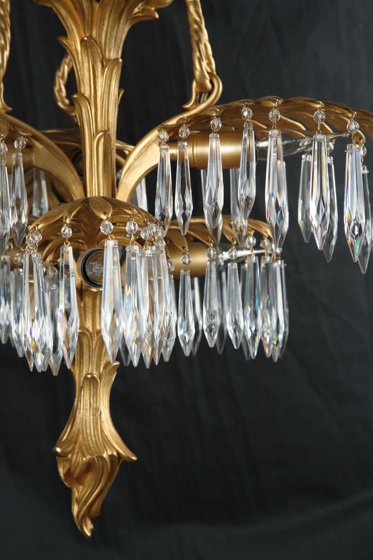French Gilt Bronze and Crystal Palm Chandelier For Sale 2