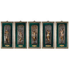 German Set of Five Bronze Plaques of the Five Senses